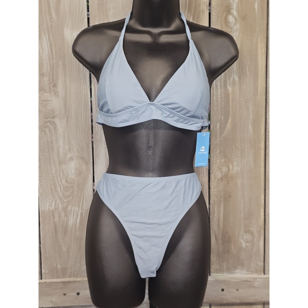 NWT Cupshe High Waisted Light Blue Bikini Set Size‎ L New Old Stock